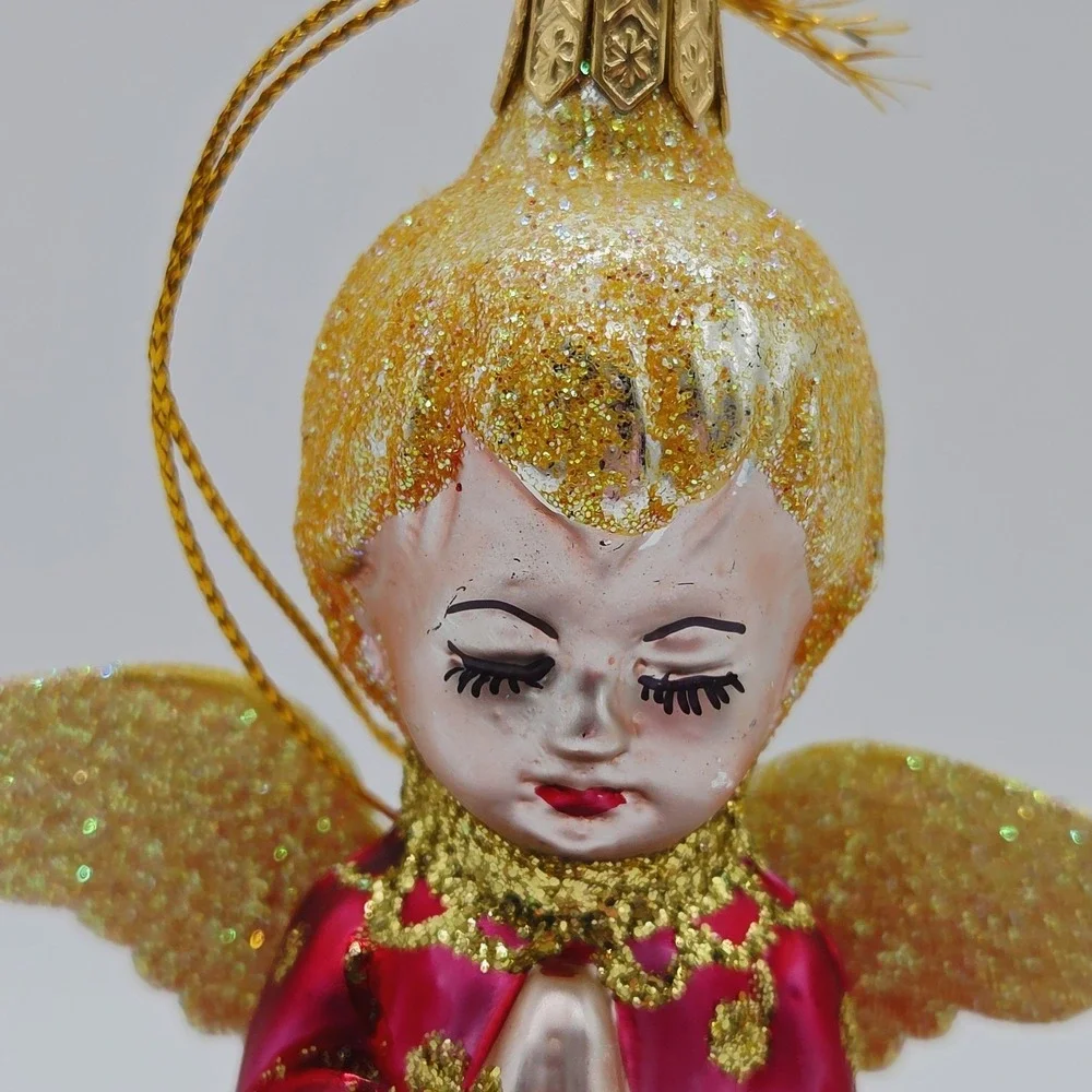 VTG Kneeling Praying Angel Blown Glass Christmas Tree Ornament 4